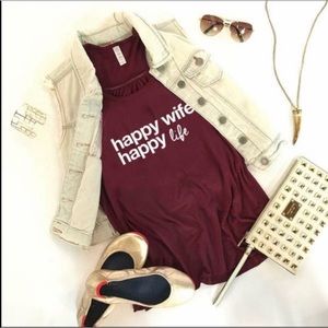⬇️FINAL PRICE DROP⬇️ Quote ❤️ Happy Wife Happy Life 💖 T-Shirt, Dark Red, Small